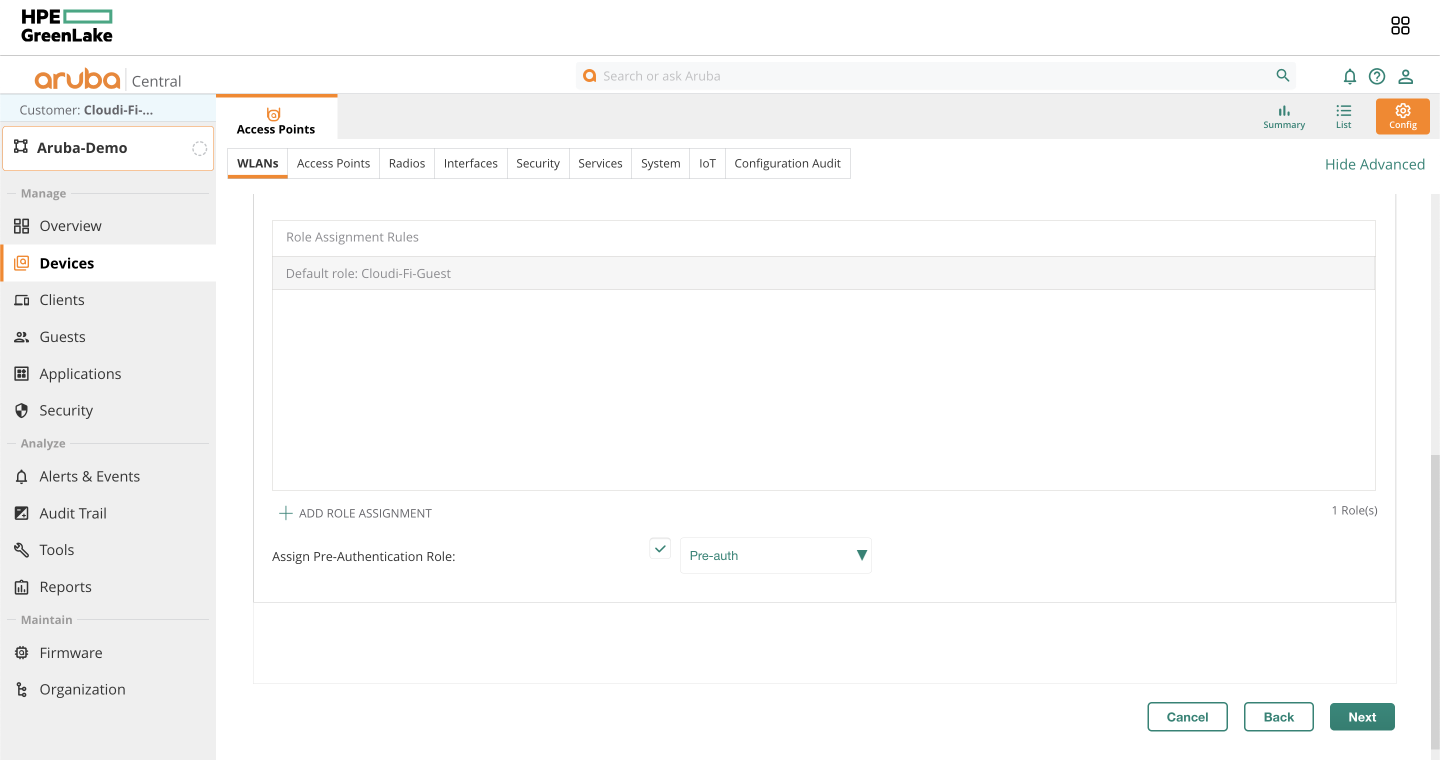 Aruba central GUI - pre-authentication ACL