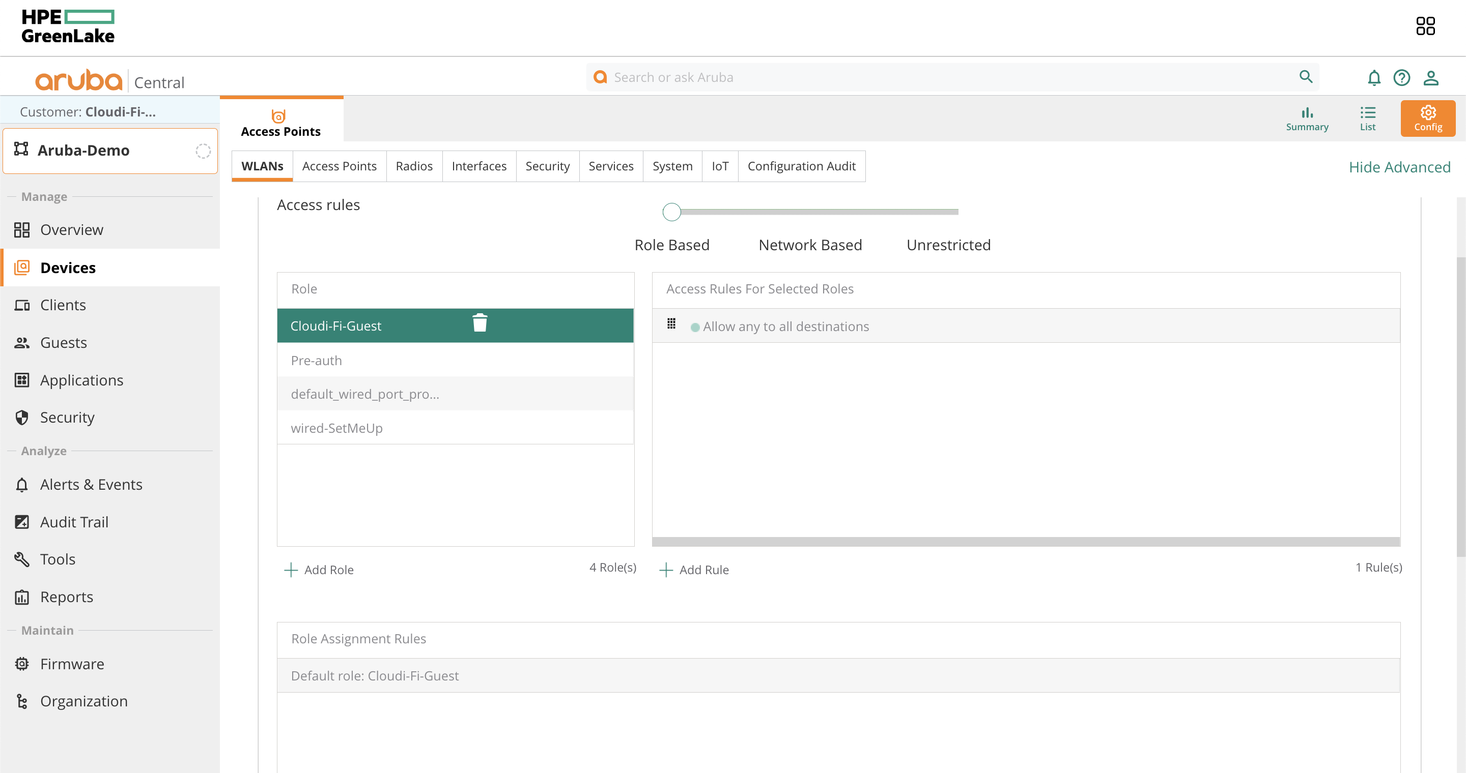 Aruba central - configure access rules for captive portal