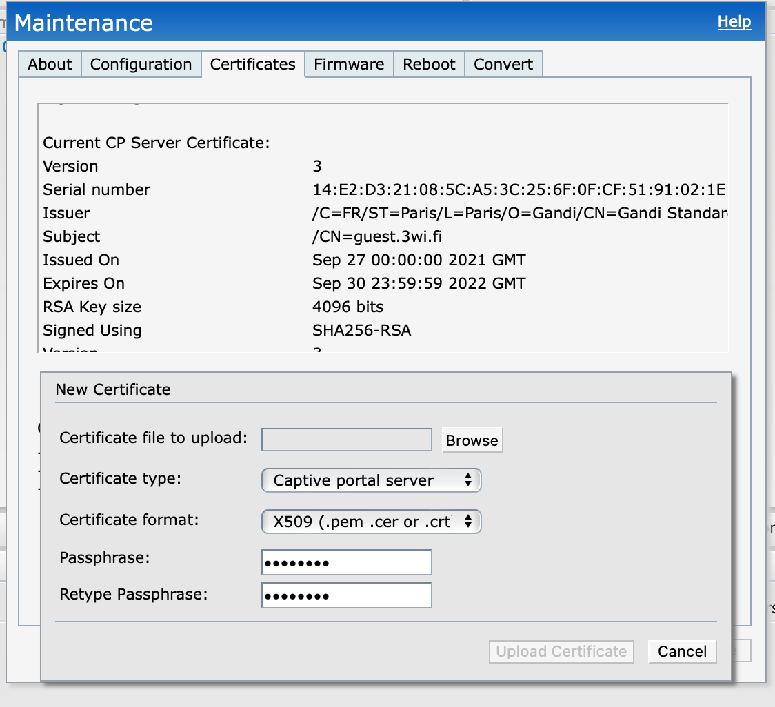 Instant deployment Aruba-upload certificate.