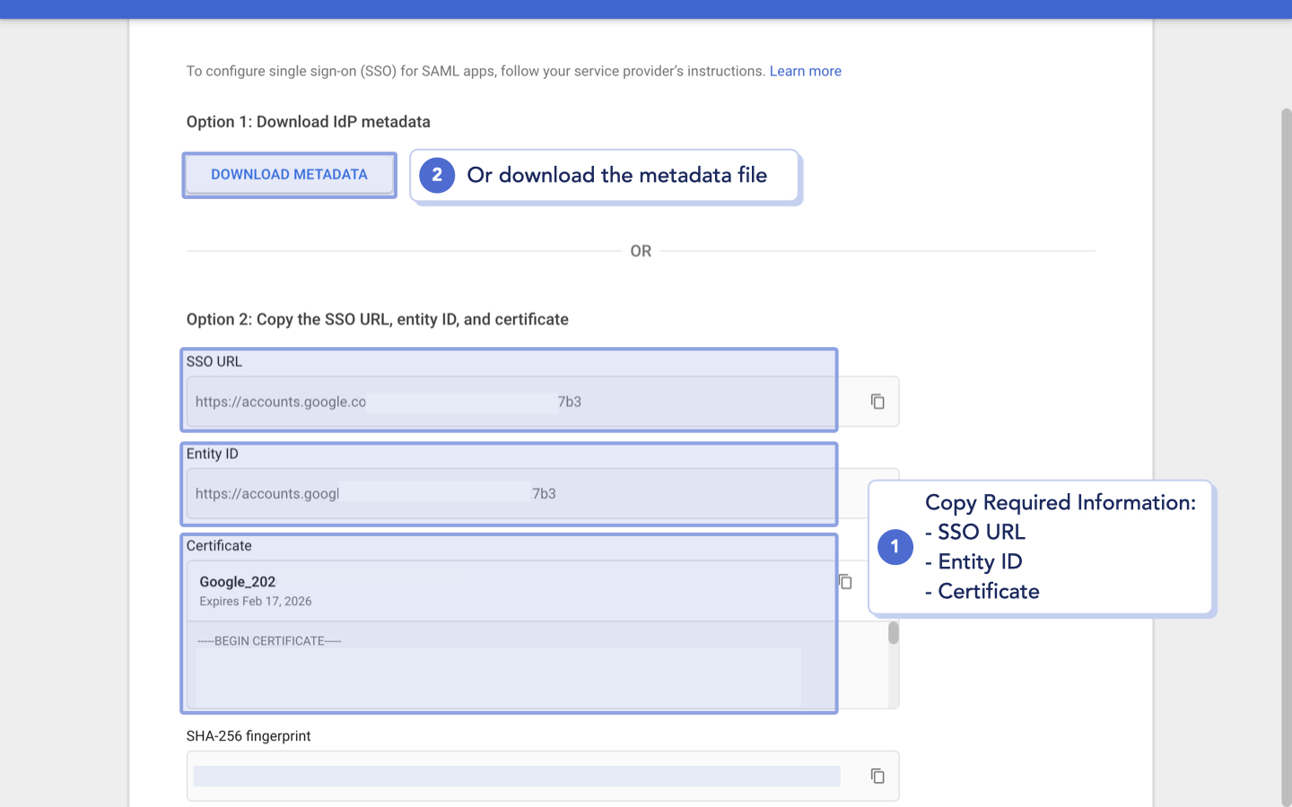 Google admin - Copy required saml information for Cloudi-Fi.jpeg