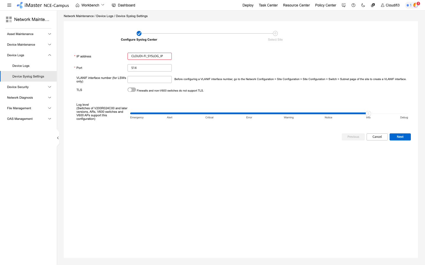 Huawei iMaster NCE-Campus -  Configure Syslog.png