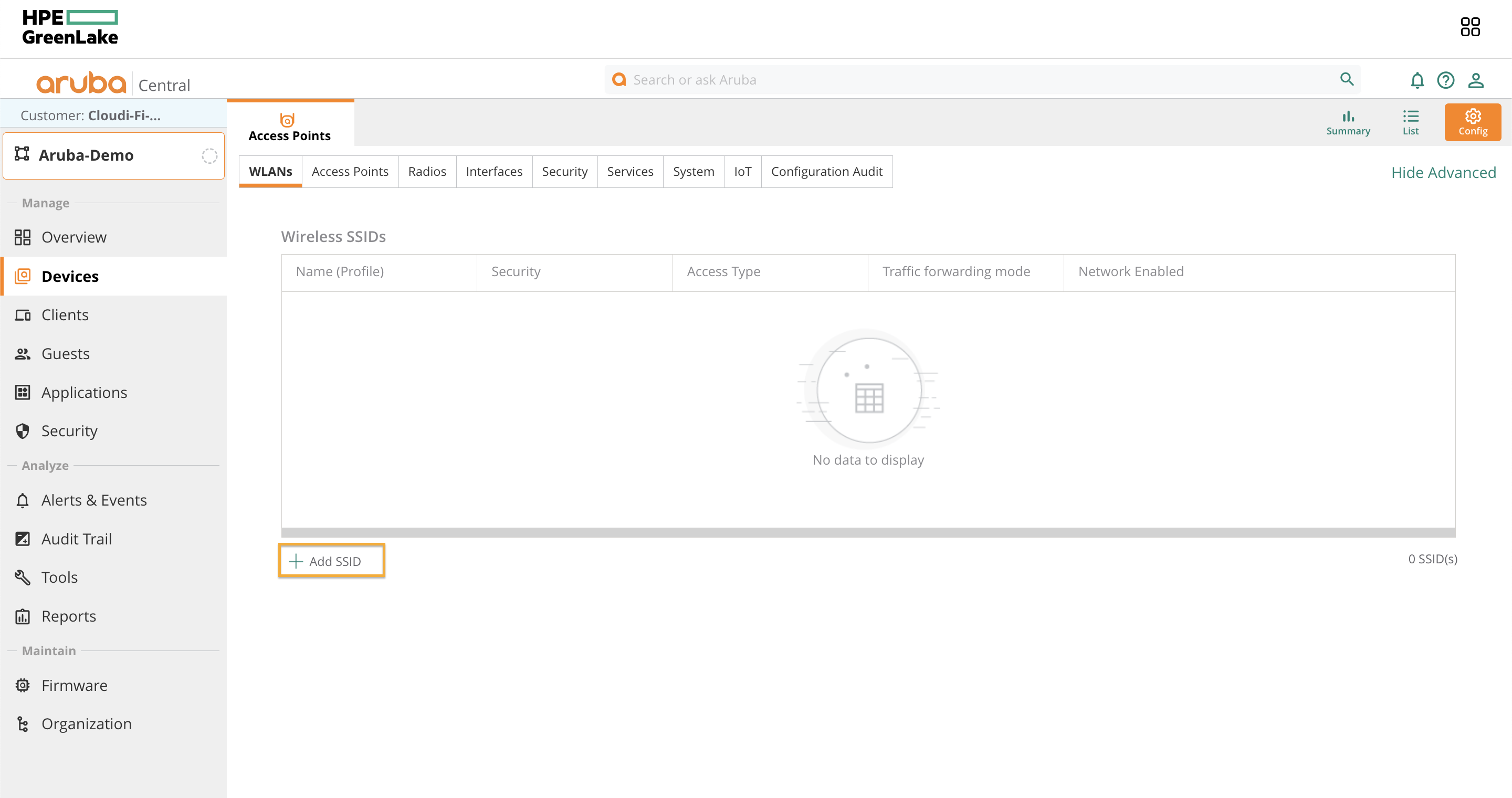 Aruba central management - Create a new SSID