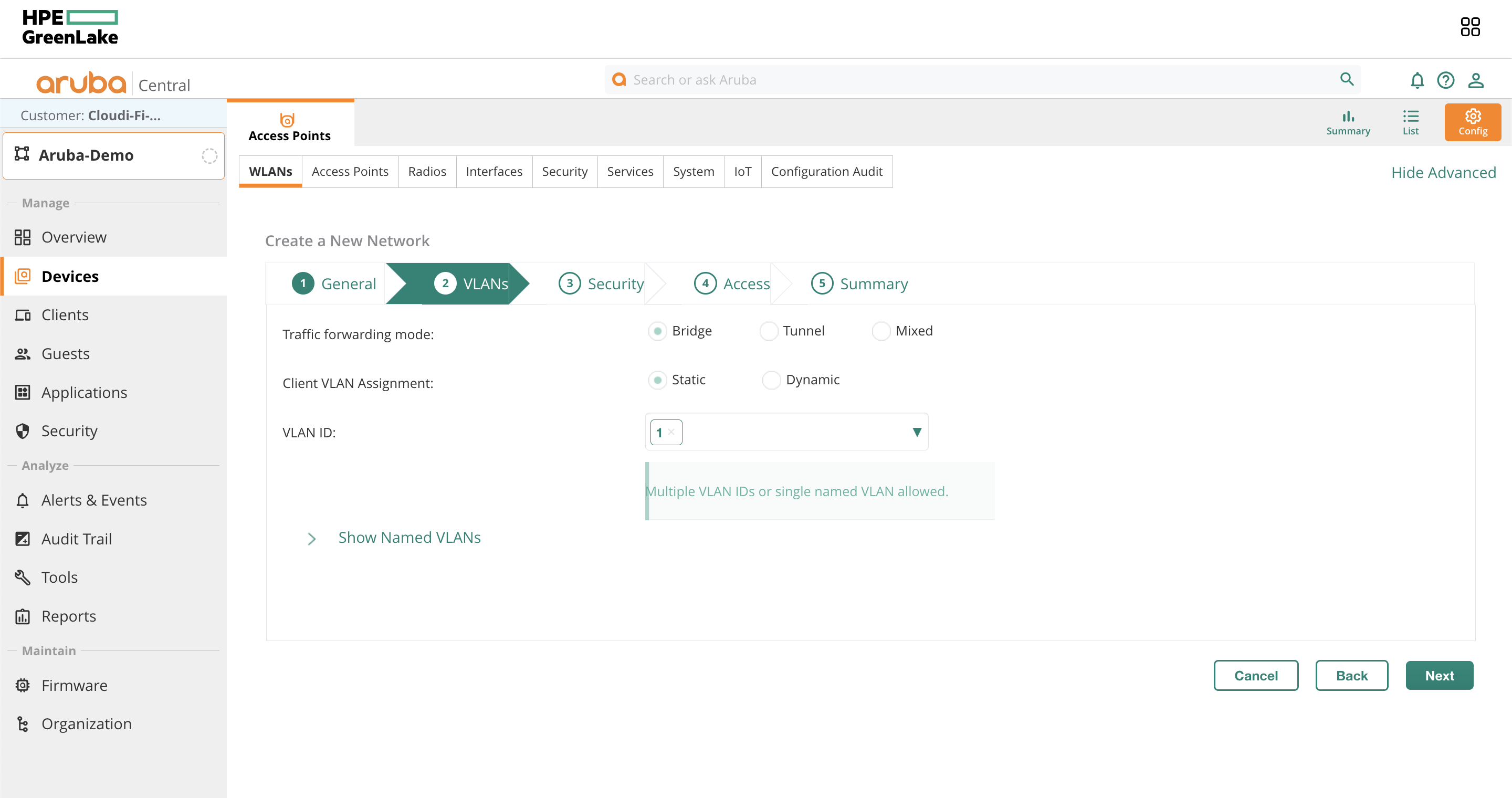 Aruba central admin - Configure newtork preferences