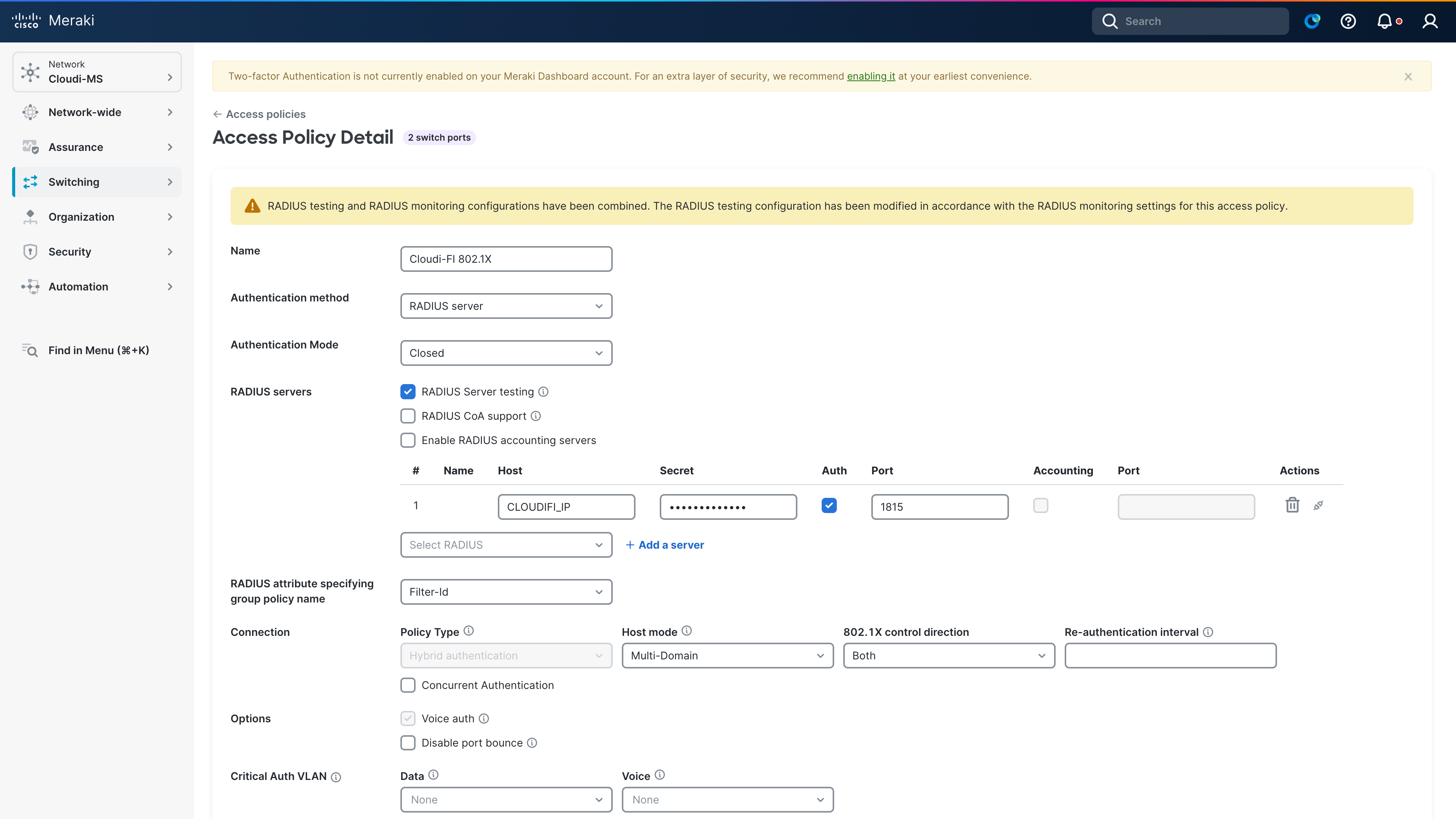 Meraki MS UI - configure access policy for 802.1X.png