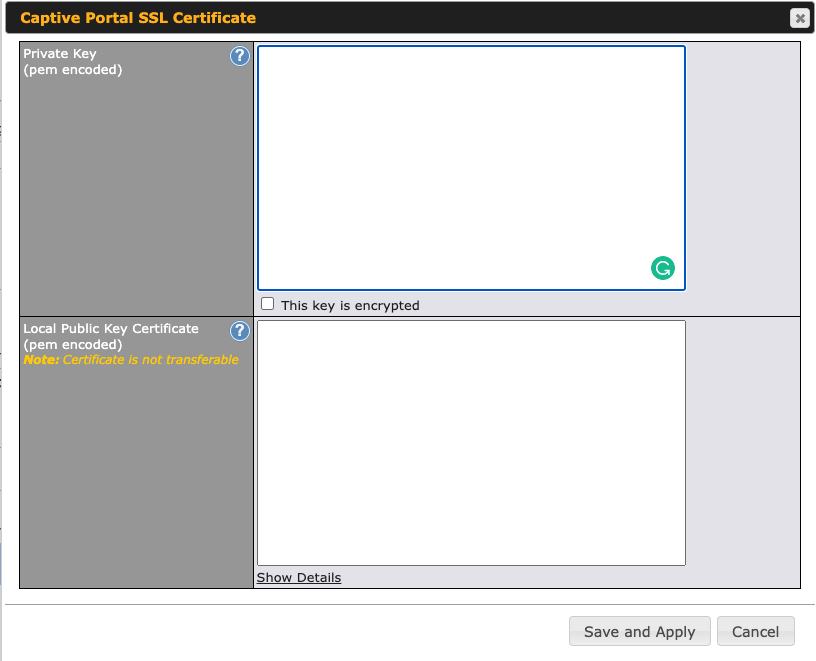 Peplink Captive portal SSL Certificate interface
