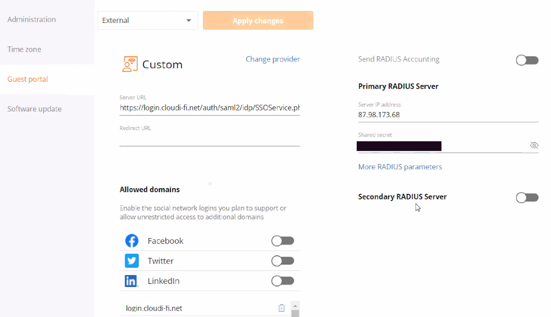 Aruba Instant On integration Enable CloudiFi captive portal Cloudi