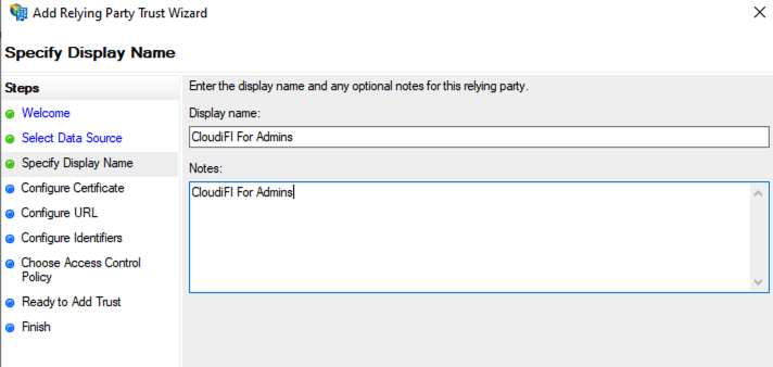 Create a relying party trust