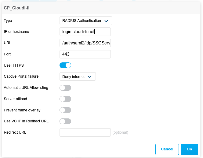 Aruba IAP - Create captive portal profile for Cloudi-Fi