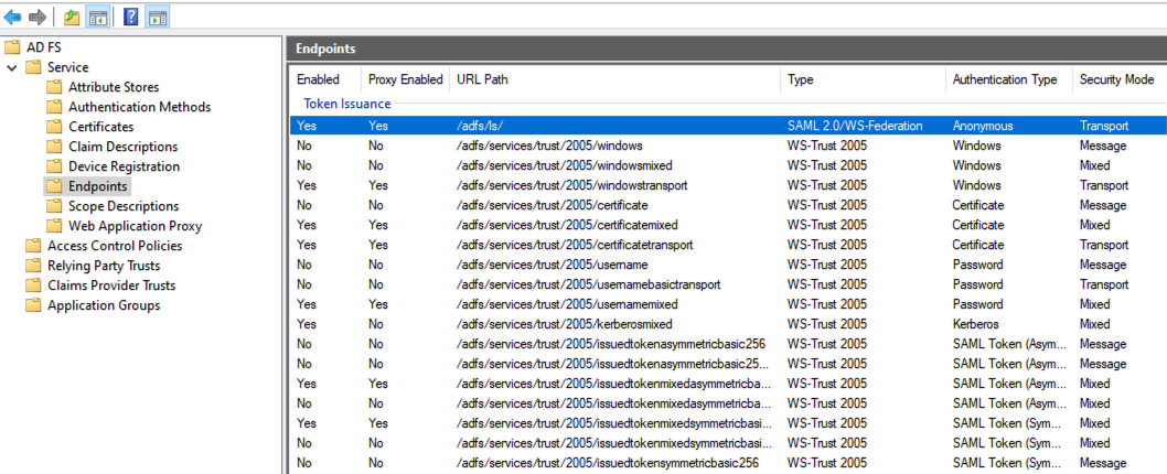 AD FS Service Endpoints