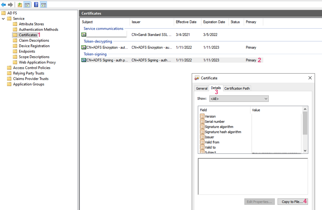 View and export certificate